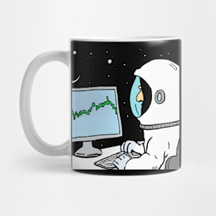 Astronaut on the Moon Checking Stock Prices Mug